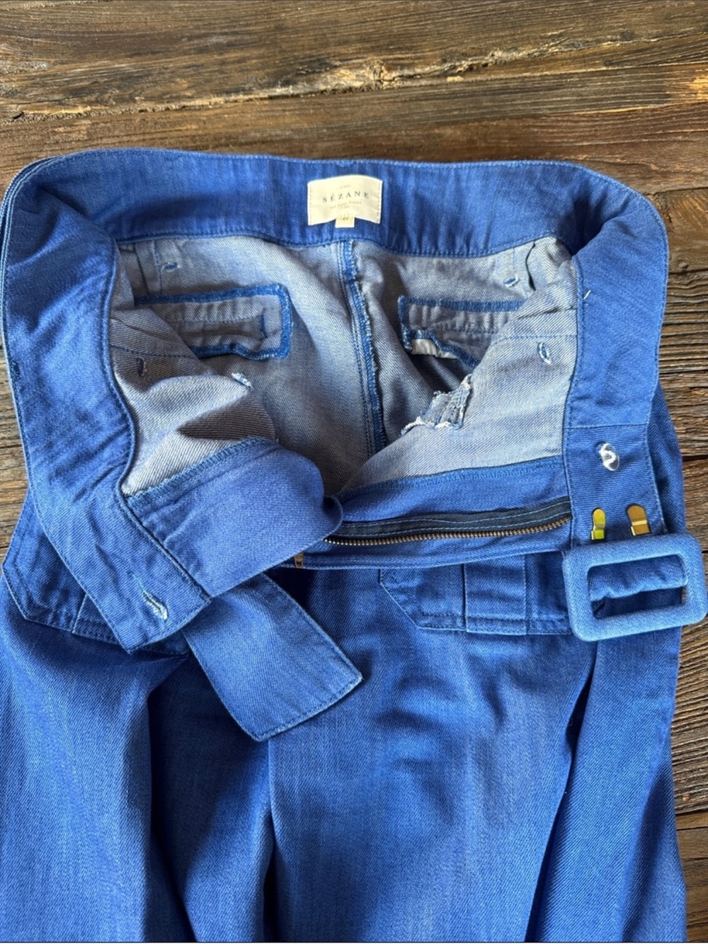Sézane Phil Trousers in Cobalt Blue Wide leg and belted in Size French 42/US 10 - Picture 9 of 12